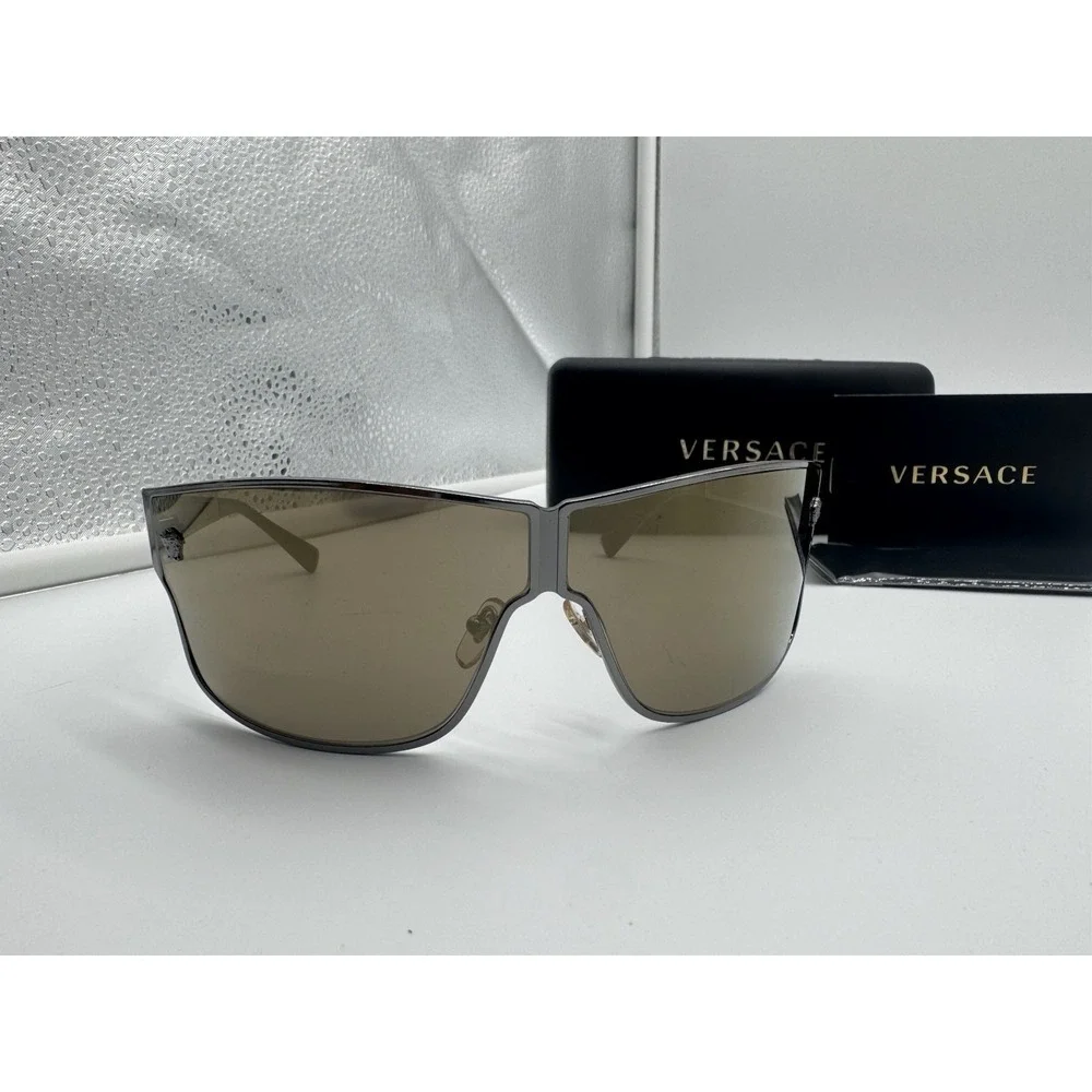 Versace MOD 2206 Shield Sunglasses Gunmetal Metal Frame Grey Lens 72-05‎ 130 New